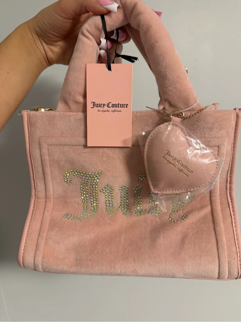 Juicy Couture Pink Velour Satchel with Heart Charm